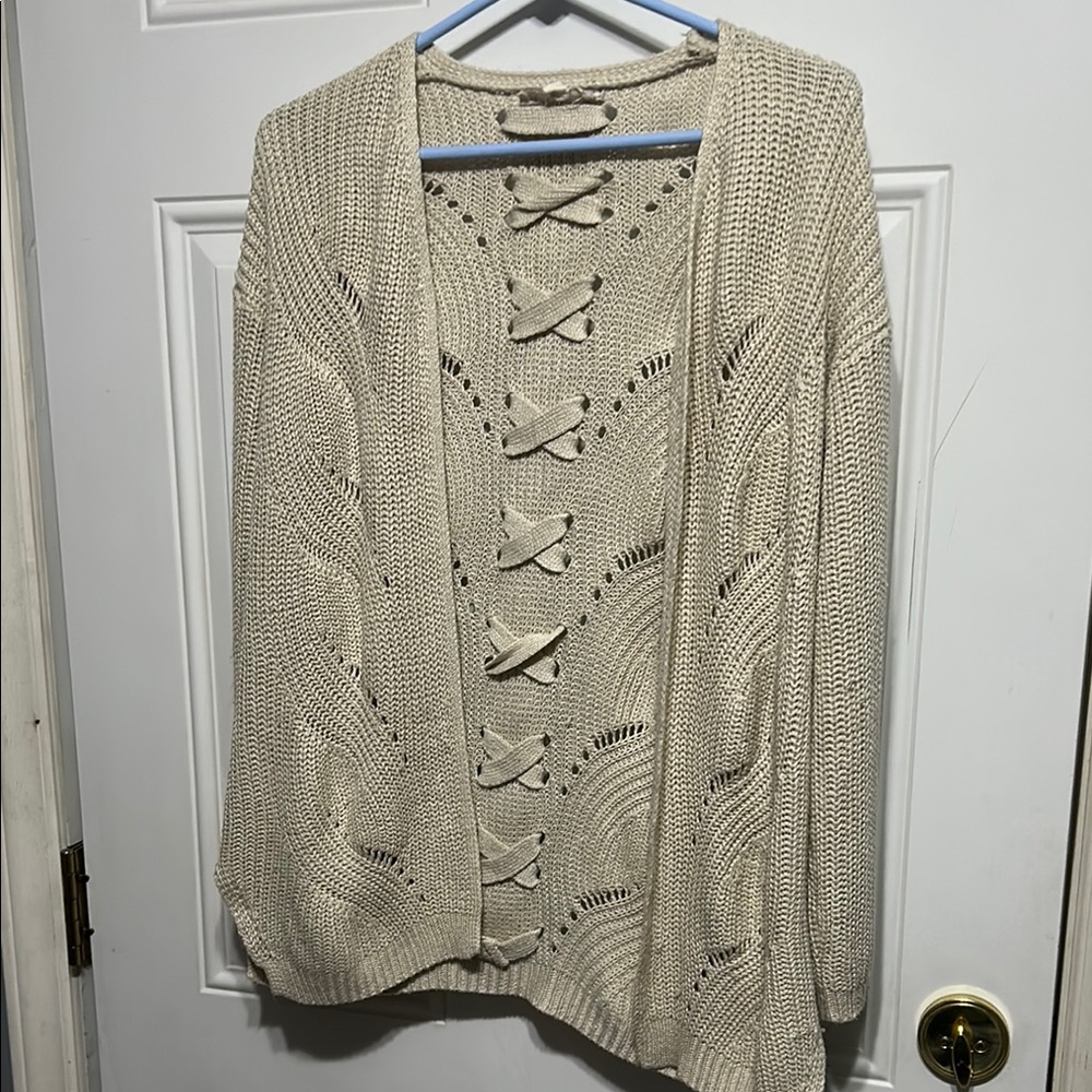 Cream Cable Knit Cardigan Sweater